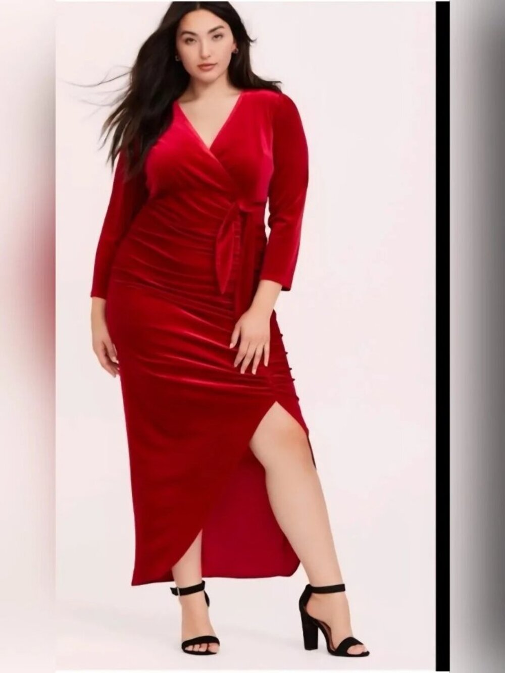NWT - Torrid Size 22 Red LS Velvet Hi Slit Maxi